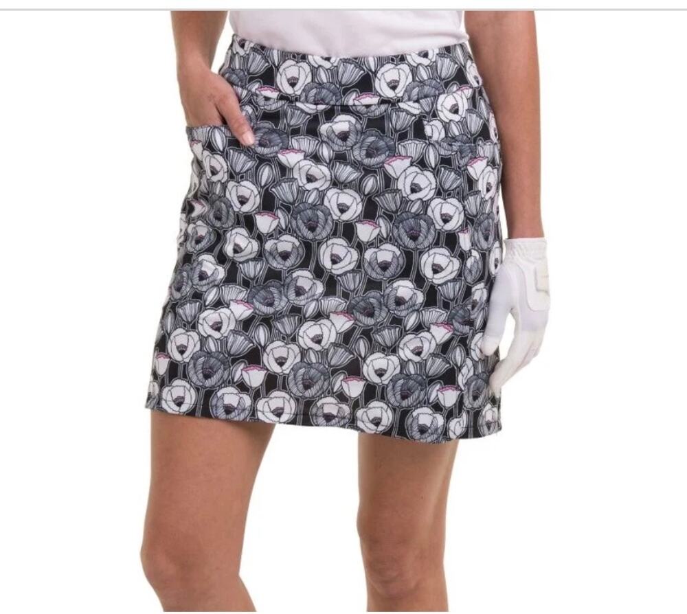 EP EPNY New Golf Dot Floral Skort 17.5 Inches Black White Pink Pockets Tennis L